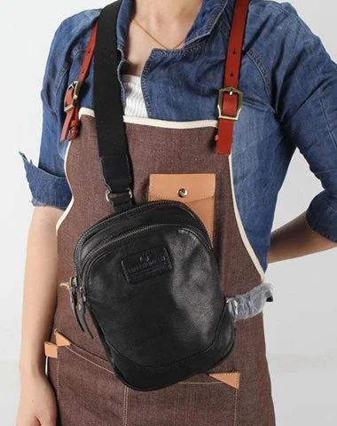 Genuine Small Black Leather Mens Cool Chest Bag Sling Bag Crossbody Pack for men