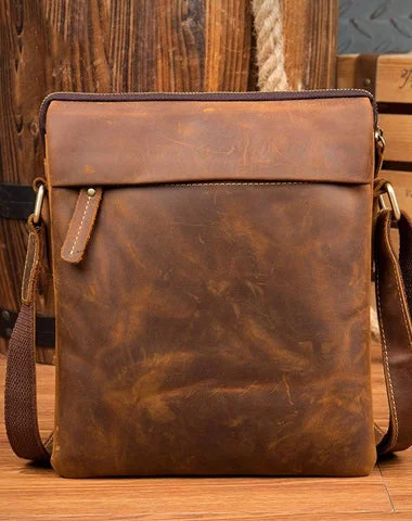 Brown Cool Leather 10 inches Small Vertical Side Bags Brown Messenger Bags Courier Bag for Men