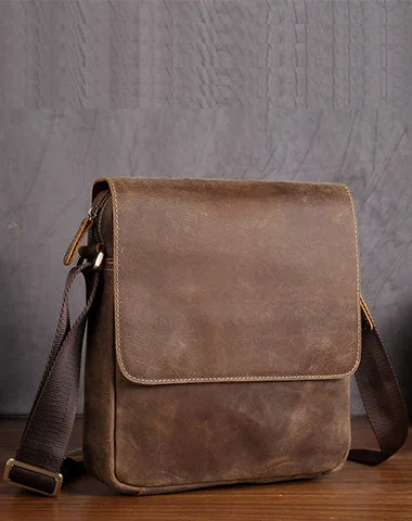 Leather Mens Brown Cool Messenger Bag Vintage Shoulder Bags For Men