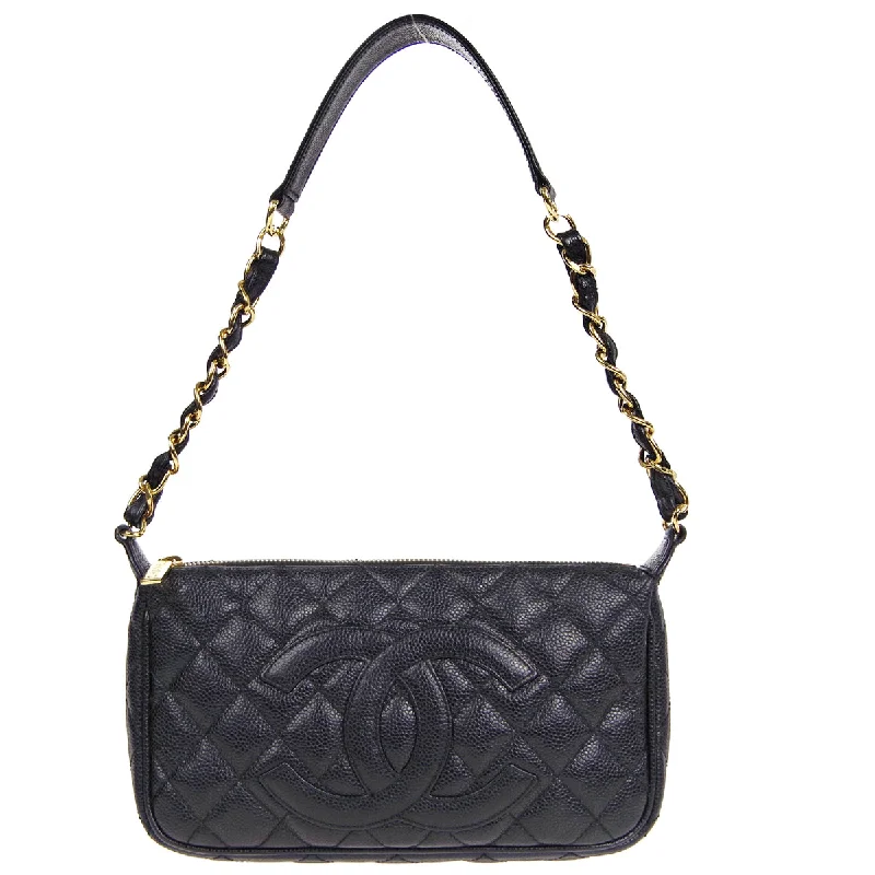 CHANEL 2001-2003 Shoulder Bag Black Caviar