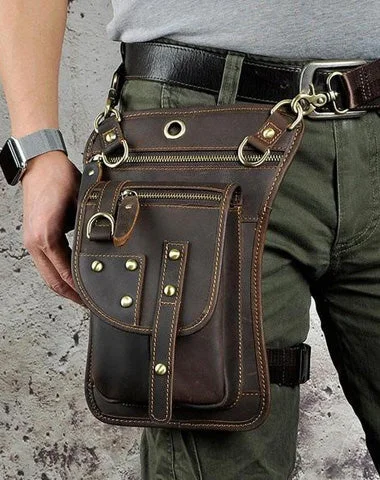 Cool Leather Utility Drop Leg Bag Belt Pouch Mens Waist Bag Shoulder Bag for Men