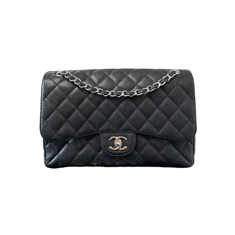 Jumbo Double Flap Caviar Quilted Black SHW