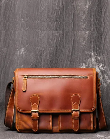 Cool Brown LEATHER MENS 12'' Side BAG COURIER BAG Brown MESSENGER BAG FOR MEN