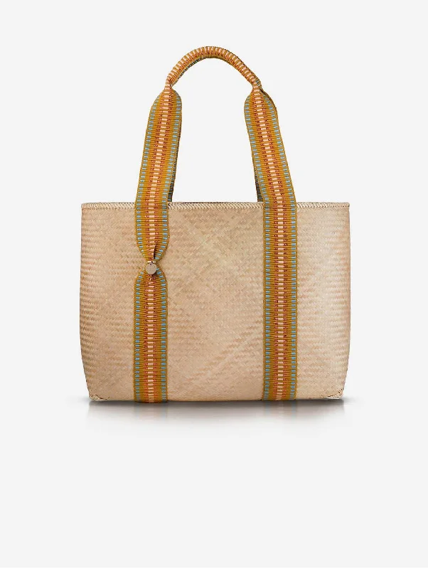 Mentawai Handwoven Bamboo Vegan Medium Tote Bag | Copper Stripe