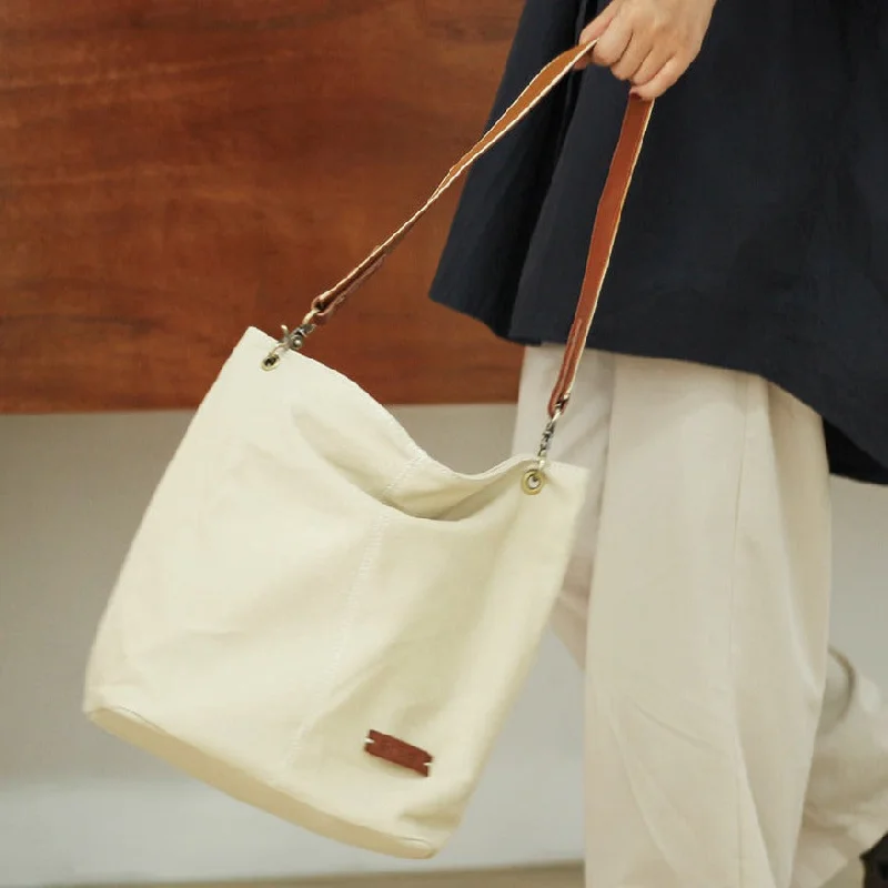 Womens White Canvas Tote Bags Canvas Shoulder Bag Canvas Crossbody Tote Bags for Men