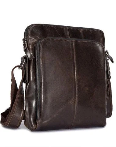 Cool Brown Leather Mens Tablet Messenger Bag Small Side Bag Mini Messenger Bag For Men