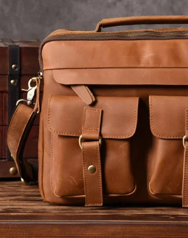 Handmade leather men Vintage Messenger bag Briefcase Cool Shoulder bag for Men