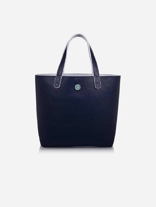 Reversible Vegan Leather Tote | Blue & Grey