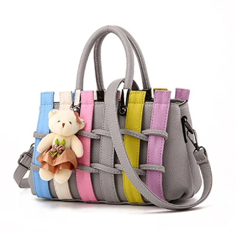 Luxury Patchwork Cute Bear Leather Shoulder Handbag