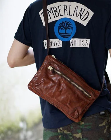 Cool Black Wrinkled Leather Men Postman Bag Side Bag Coffee Messenger Bag Courier Bag For Men