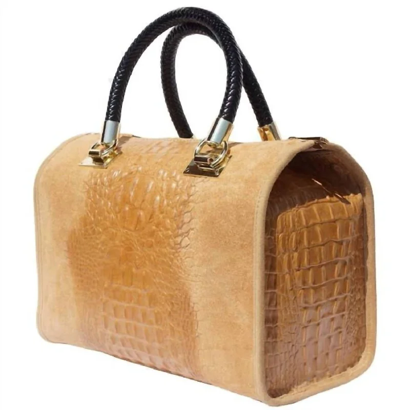 Italian Leather Boston Style Purse In Camel