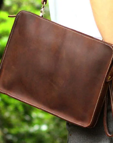 Genuine Leather Mens Cool Messenger Bag Ipad Bag Chest Bag Bike Bag Cycling Bag for men