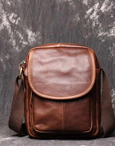 Brown LEATHER MENS Small SHOULDER BAG Vertical SIDE BAG Casual COURIER BAG Ipad MESSENGER BAG FOR MEN