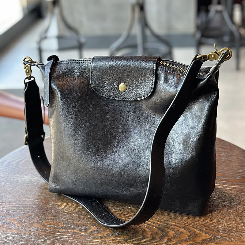 Elagant Women's Black Leather Crossbody Bag Small Over The Shoulder Purse