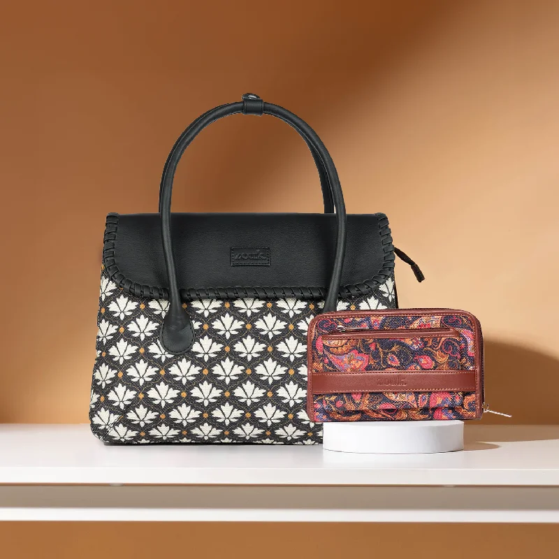 Bidri Kaiser & Paisley Print -  SAK Satchel & Classic Zipper Wallet Combo