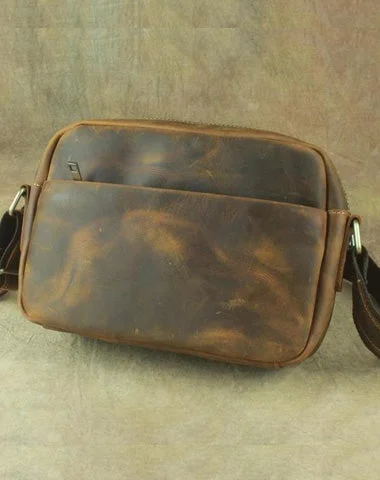 COOL Vintage Brown LEATHER MENS Small Side Bag Messenger Bag for Men