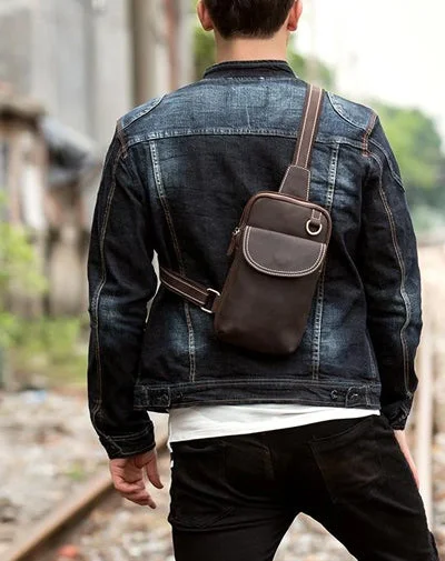 Leather Mens Cool Sling Bag Crossbody Bag Chest Bag for men