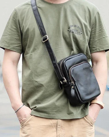 Casual Small Leather Mens Black Side Bags Small Vertical Postman Bag Messenger Bags For Men