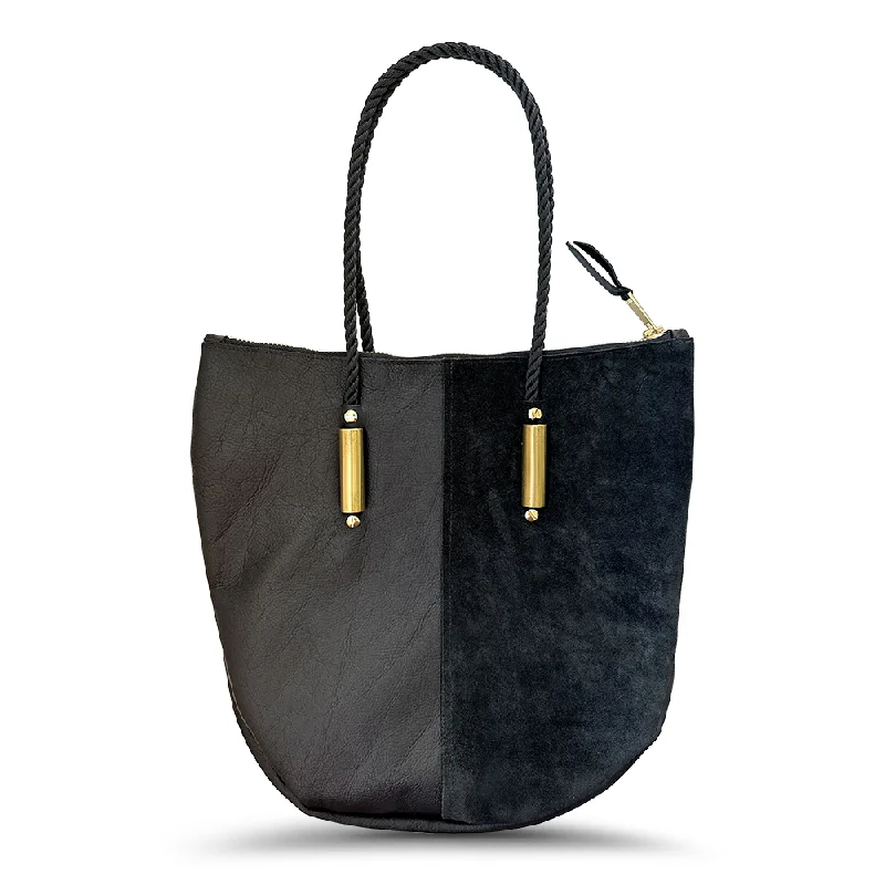 Zip Tote in Black Leather