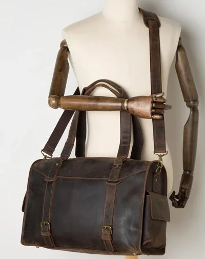 Cool Brown Leather 15 inches Weekender Bag Travel Shoulder Bags Duffle Luggage Handbags for Men