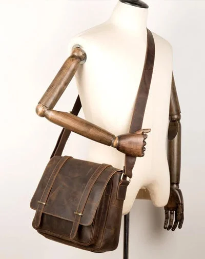 Cool Dark Brown Leather 11 inches Mens Small Messenger Bags Side Bag Brown Courier Bag for Men