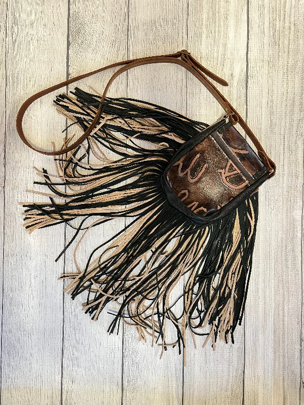 Dark Brown Brands with Black & Tan Fringe Crossbody Purse