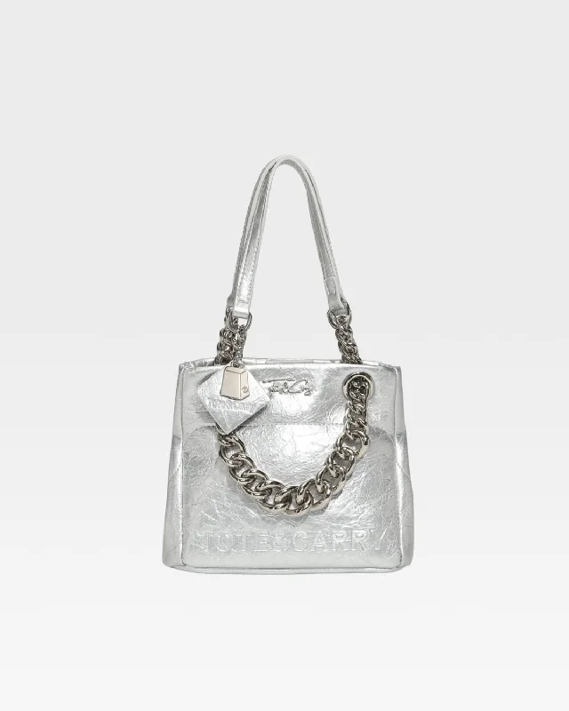 Leather Mini Tote Bag in Silver