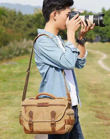 GREEN Waterproof CANVAS 14'' MENSCANON CAMERA SIDE BAG NIKON CAMERA SHOULDER BAG DSLR CAMERA MESSENGER BAG FOR MEN