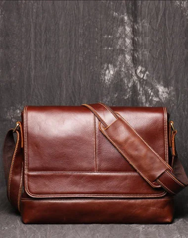 Cool Brown Leather Men's Side Bag Red Brown Messenger Bag Courier Bag For Men