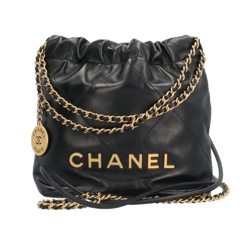 Chanel 22 Handbag Shoulder Bag Leather Black Women's CHANEL