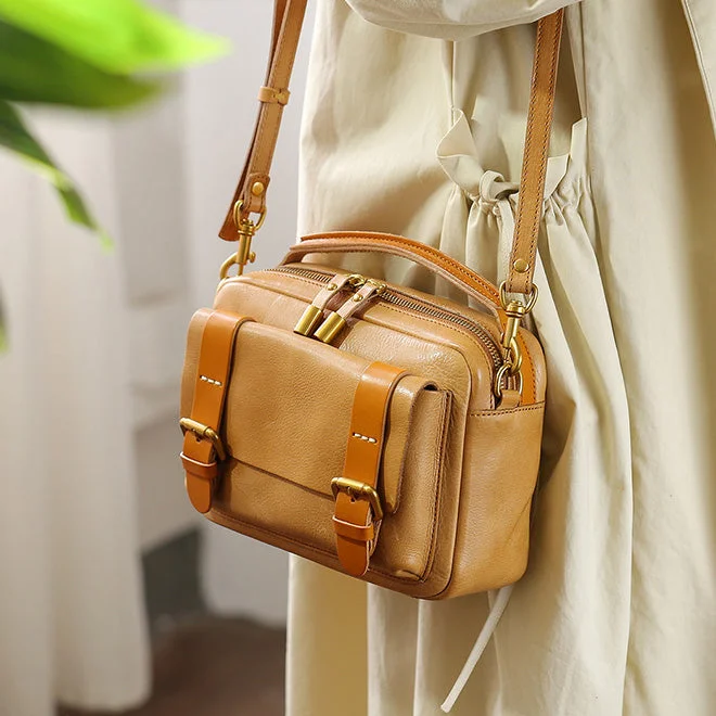 Vintage Ladies Leather Messenger Bag Small Brown Genuine Leather Crossbody Bag