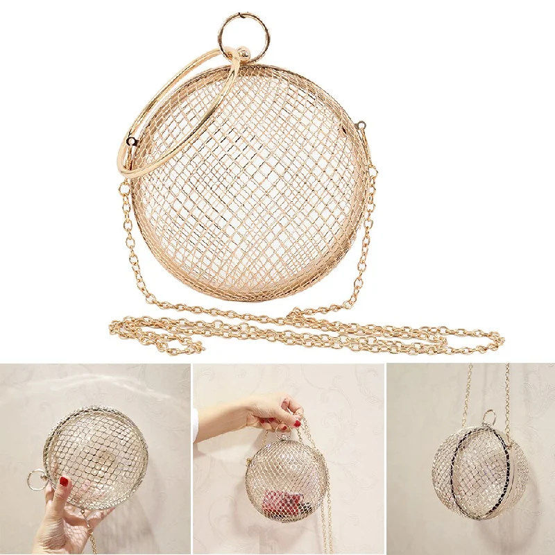 Hollow Metal Ball Shoulder Bag Gold Round Clutch Luxury Cross-Body Purse