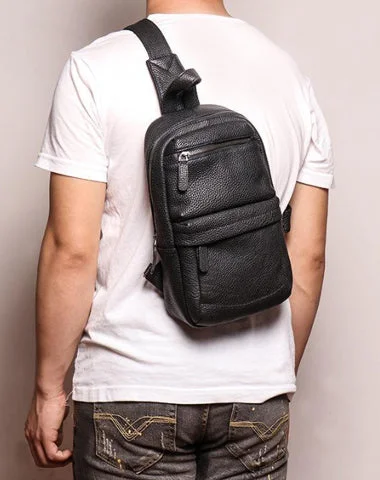 Brown Leather Men's Sling Bag Sling Backpack Chest Bag Black Sling Pack One Shoulder Backpack For Men