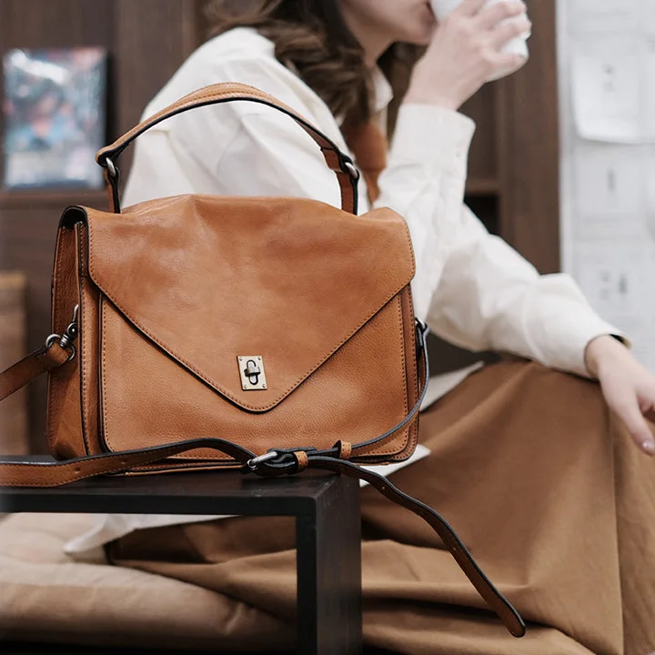 Stylish Womens Brown Leather Satchels Leather Messenger Bag For Women