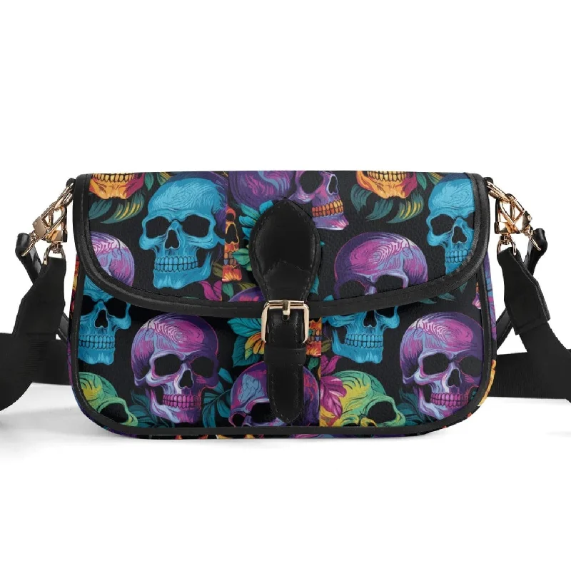 Womens Colorful Skulls Chain Shoulder Handbag