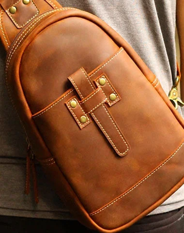 Genuine Leather Mens Cool Messenger Bag iPad Bag Chest Bag Bike Bag Cycling Evelope Cluth Bag For Men