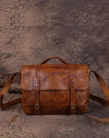 Vintage Mens Brown Leather Briefcase Messenger Bag Black Side Bag Work Bag for Men