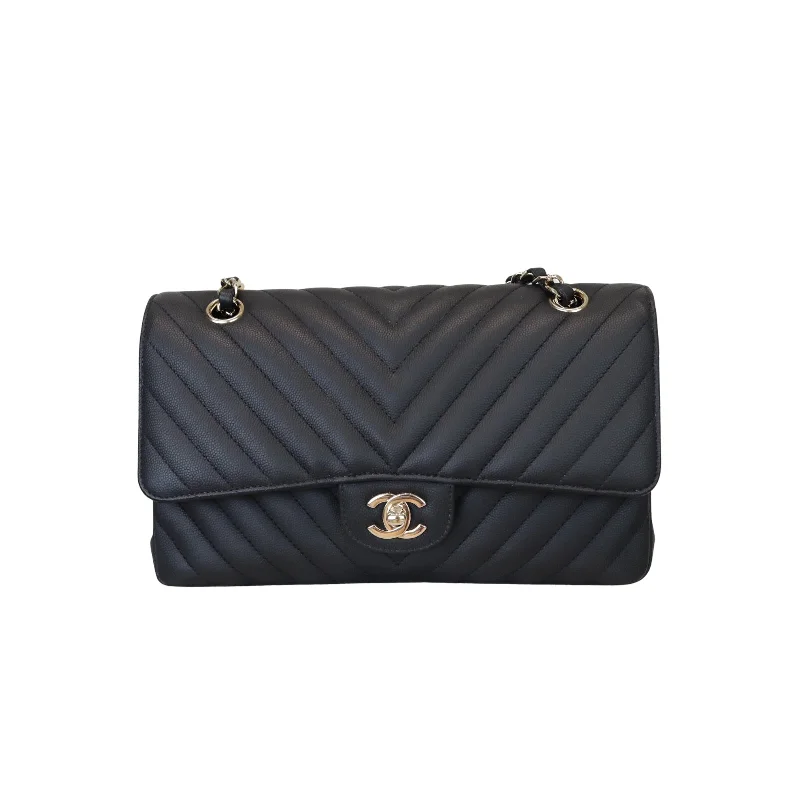 Classic Flap Medium Chevron Caviar Black GHW