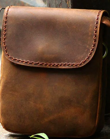 Genuine Leather Mens Cool Messenger Bag iPad Bag Chest Bag Bike Bag Cycling Bag For Men