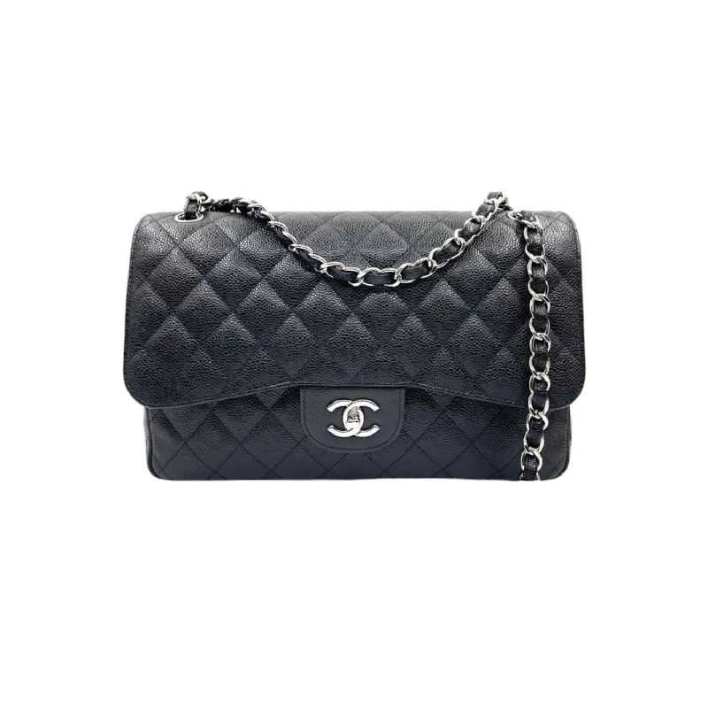 Jumbo Double Flap Caviar Quilted Black SHW