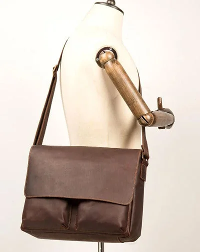 Cool Brown Leather 13 inches Mens Courier Bag Messenger Bags Postman Bag for Men