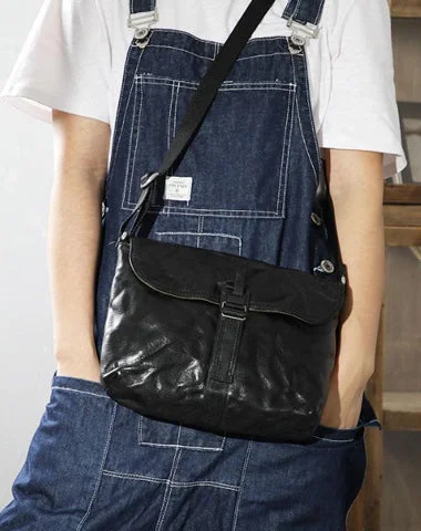 Vintage Coffee LEATHER MEN'S Side BAG 10 inches Courier Bag MESSENGER BAG CHEST BAG Black Postman BAG FOR MEN