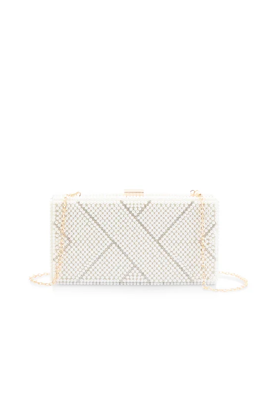 Faux Pearl Rhinestone Convertible Crossbody Bag