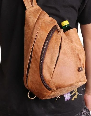 Cool Camel Black Leather Chest Bags Sling Bag Sling Crossbody Bag For Men