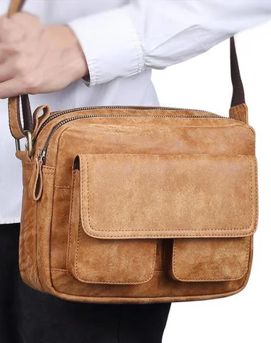 Vintage Brown Leather Men's 10 inches Small Courier Bag Brown Postman Bag Messenger Bag For Men