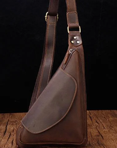 Cool Brown Leather Triangular Chest Bag Sling Bag Sling Crossbody Bag For Mens