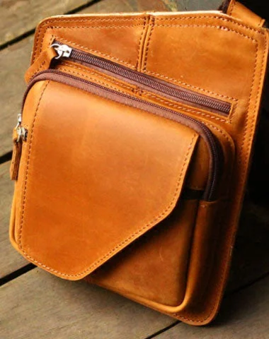 Genuine Leather Mens Cool Messenger Bag iPad Bag Chest Bag Bike Bag Cycling Bag For Men