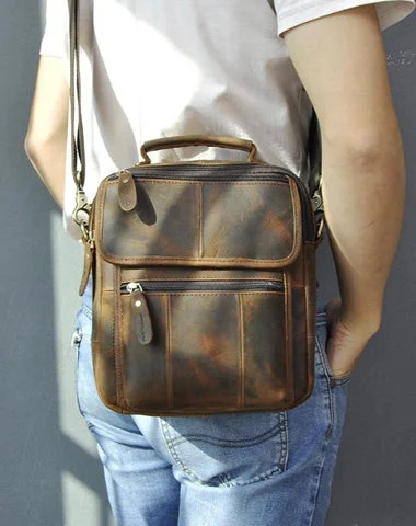 Dark Brown LEATHER MENS Vertical SHOULDER BAG SIDE BAG COURIER BAG MESSENGER BAG FOR MEN