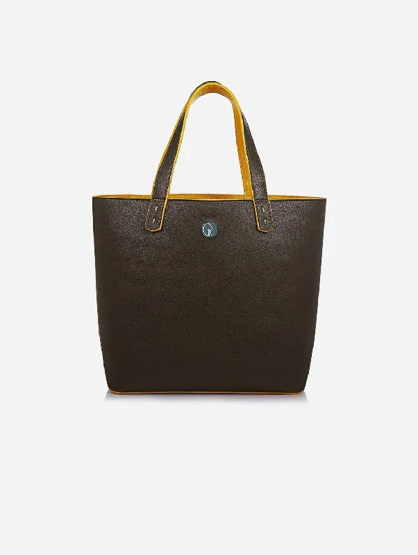 Reversible Vegan Leather Tote | Green & Mustard