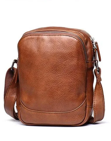 Cool Brown Leather Men's Small Vertical Side Bag Black Vertical Messenger Bag For Men